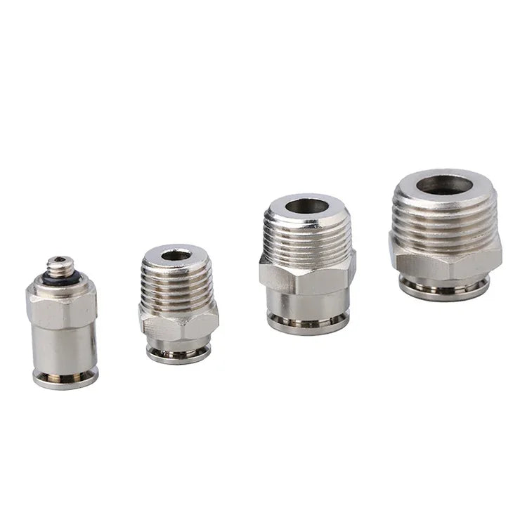 Đầu nối nhanh khí nén thẳng ren đực bằng đồng mạ niken LAIZE, PC4-01, PC4-02, PC4-M5, PC6-01, PC6-02, PC6-03, PC6-04, PC6-M5, PC8-01, PC8-02, PC8-03, PC8-04, PC10-01, PC10-02, PC10-03, PC10-04, PC12-01, PC12-02, PC12-03, PC12-04, PC14-02
