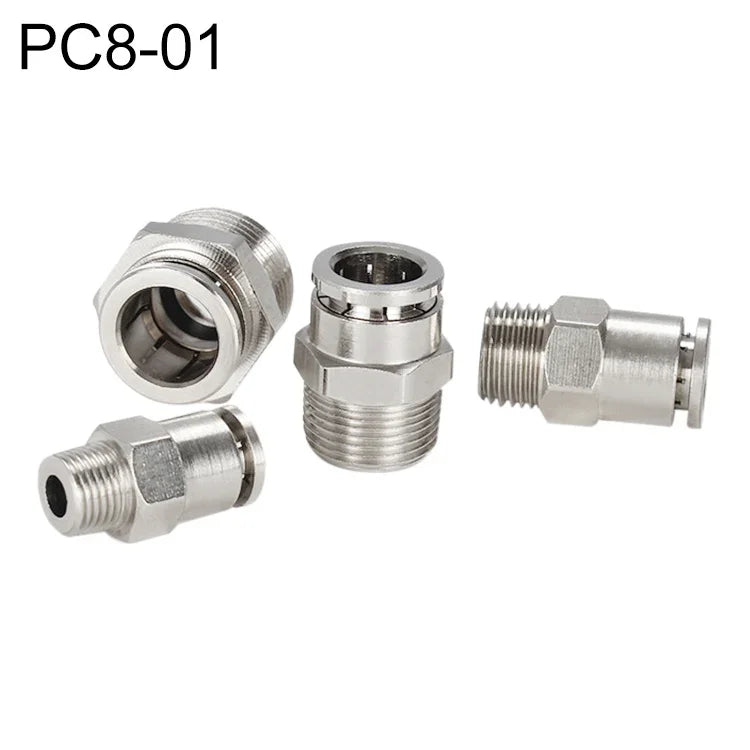Đầu nối nhanh khí nén thẳng ren đực bằng đồng mạ niken LAIZE, PC4-01, PC4-02, PC4-M5, PC6-01, PC6-02, PC6-03, PC6-04, PC6-M5, PC8-01, PC8-02, PC8-03, PC8-04, PC10-01, PC10-02, PC10-03, PC10-04, PC12-01, PC12-02, PC12-03, PC12-04, PC14-02