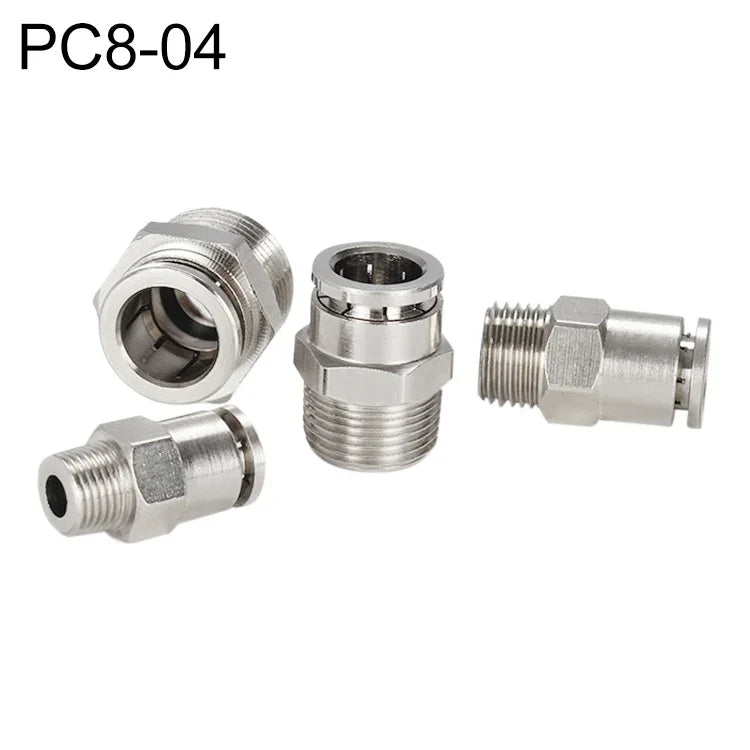 Đầu nối nhanh khí nén thẳng ren đực bằng đồng mạ niken LAIZE, PC4-01, PC4-02, PC4-M5, PC6-01, PC6-02, PC6-03, PC6-04, PC6-M5, PC8-01, PC8-02, PC8-03, PC8-04, PC10-01, PC10-02, PC10-03, PC10-04, PC12-01, PC12-02, PC12-03, PC12-04, PC14-02