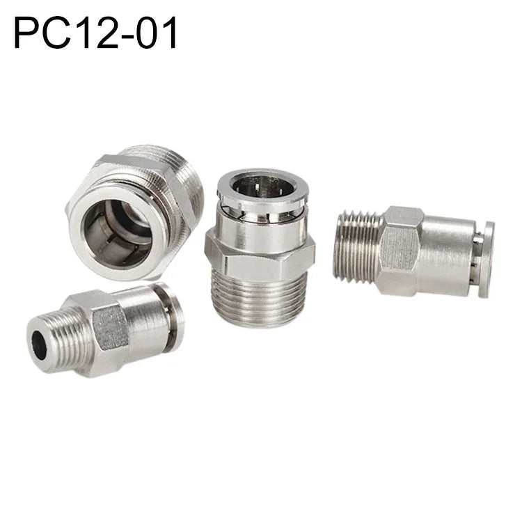 Đầu nối nhanh khí nén thẳng ren đực bằng đồng mạ niken LAIZE, PC4-01, PC4-02, PC4-M5, PC6-01, PC6-02, PC6-03, PC6-04, PC6-M5, PC8-01, PC8-02, PC8-03, PC8-04, PC10-01, PC10-02, PC10-03, PC10-04, PC12-01, PC12-02, PC12-03, PC12-04, PC14-02