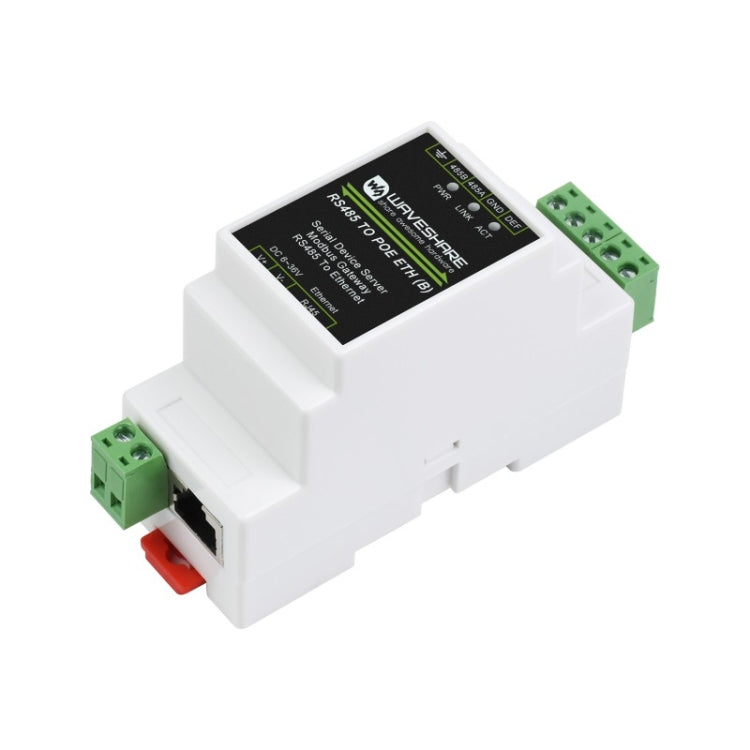 Waveshare Din Rail RS485 to RJ45 Serial Server with POE Function, 23273