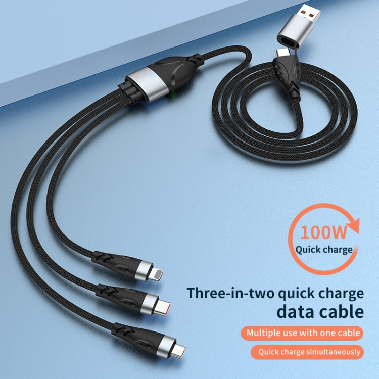 Cáp sạc dữ liệu nhanh ADC-008 100W USB/Type-C sang Type-C + 8 Pin + Micro USB hai sang ba tương thích hoàn toàn, dài 1.2m, 2m