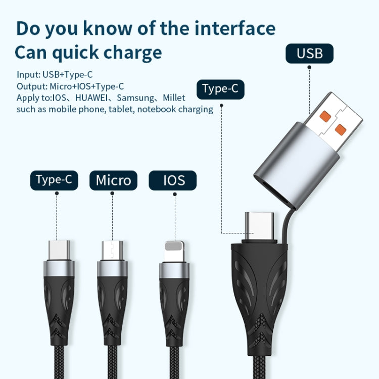 Cáp sạc dữ liệu nhanh ADC-008 100W USB/Type-C sang Type-C + 8 Pin + Micro USB hai sang ba tương thích hoàn toàn, dài 1.2m, 2m