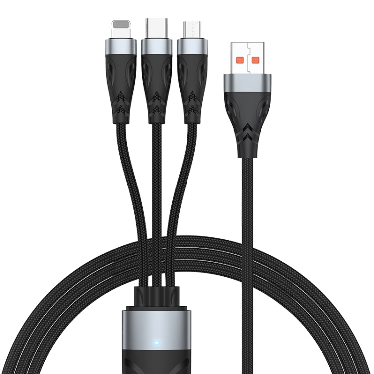 Cáp dữ liệu sạc nhanh tương thích đầy đủ ADC-008 66W USB sang USB-C/Type-C + 8 Pin + Micro USB 3 trong 1, 1.2m, 2m