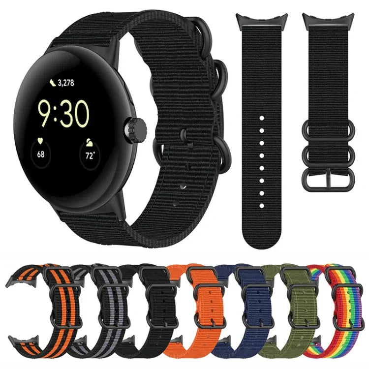 Dây đồng hồ nylon khóa đen ba vòng, dành cho Google Pixel Watch 4 / 3 / 2 / 1 41mm