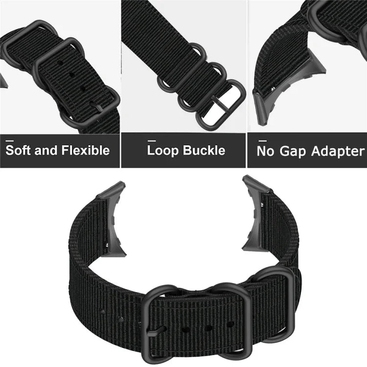 Dây đồng hồ nylon khóa đen ba vòng, dành cho Google Pixel Watch 4 / 3 / 2 / 1 41mm