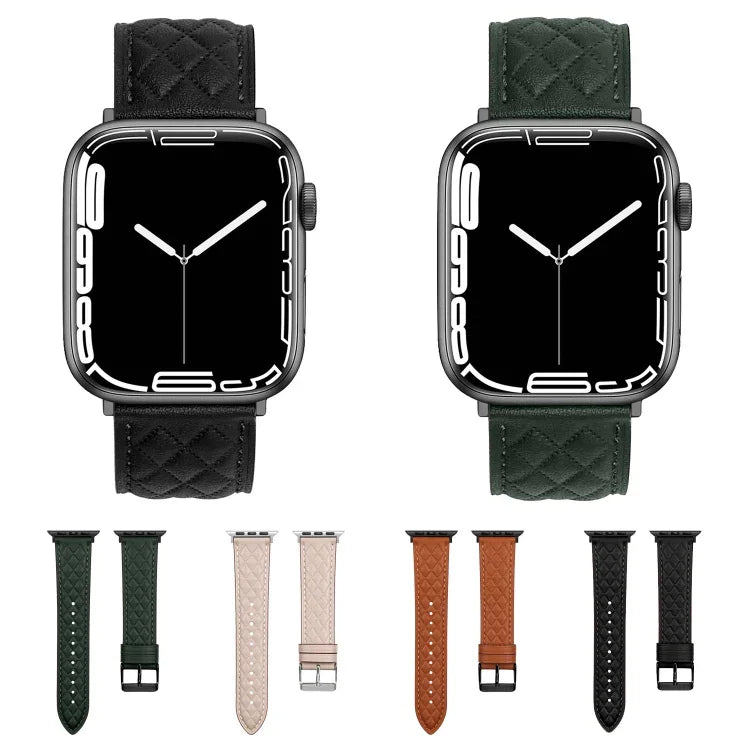 Dây đồng hồ da thật họa tiết hình thoi, Dành cho Apple Watch Series 8&7 41mm / SE 2&6&SE&5&4 40mm / 3&2&1 38mm, Dành cho Apple Watch Series 8&7 41mm / SE 2&6&SE&5&4 40mm / 3&2&1 38mm