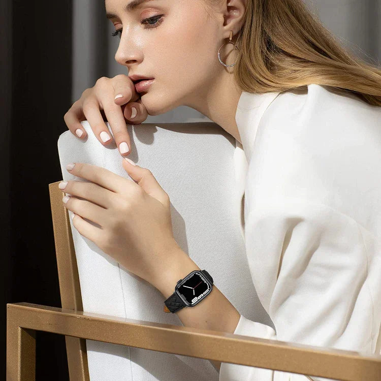 Dây đồng hồ da thật họa tiết hình thoi, Dành cho Apple Watch Series 8&7 41mm / SE 2&6&SE&5&4 40mm / 3&2&1 38mm, Dành cho Apple Watch Series 8&7 41mm / SE 2&6&SE&5&4 40mm / 3&2&1 38mm