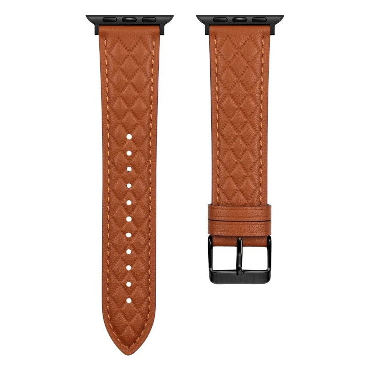 Dây đồng hồ da thật họa tiết hình thoi, Dành cho Apple Watch Series 8&7 45mm / SE 2&6&SE&5&4 44mm / 3&2&1 42mm, Dành cho Apple Watch Series 8&7 45mm / SE 2&6&SE&5&4 44mm / 3&2&1 42mm