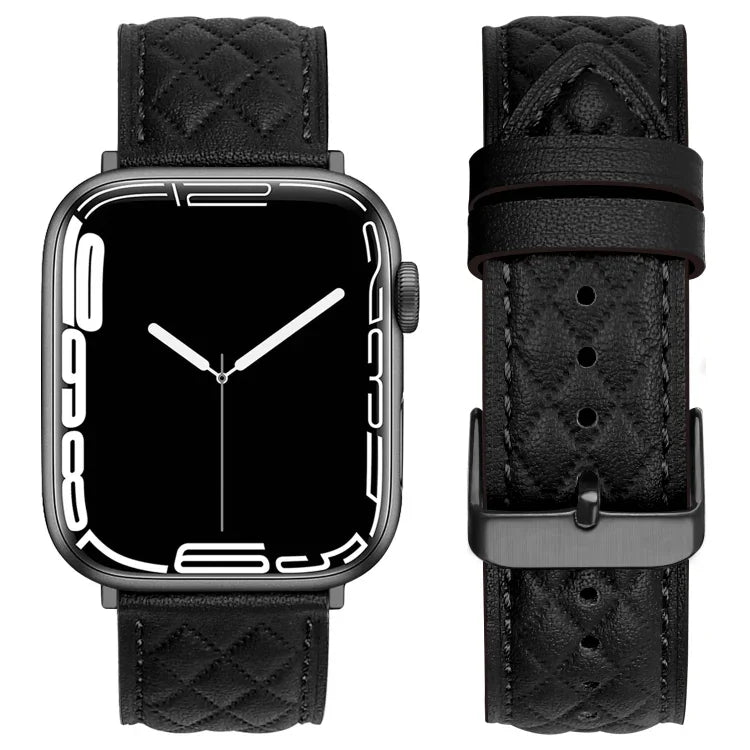 Dây đồng hồ da thật họa tiết hình thoi, Dành cho Apple Watch Series 8&7 45mm / SE 2&6&SE&5&4 44mm / 3&2&1 42mm, Dành cho Apple Watch Series 8&7 45mm / SE 2&6&SE&5&4 44mm / 3&2&1 42mm