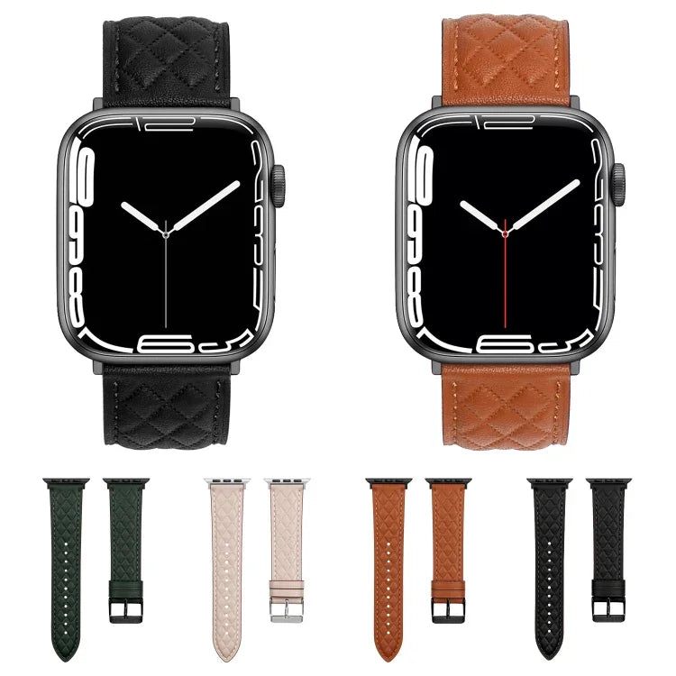 Dây đồng hồ da thật họa tiết hình thoi, Dành cho Apple Watch Series 8&7 45mm / SE 2&6&SE&5&4 44mm / 3&2&1 42mm, Dành cho Apple Watch Series 8&7 45mm / SE 2&6&SE&5&4 44mm / 3&2&1 42mm