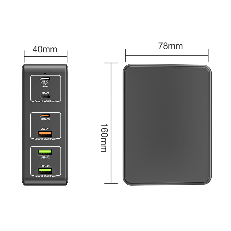Bộ sạc nhanh để bàn 6 cổng 818H 120W Type-C + USB, Phích cắm Mỹ, Anh, EU, Úc