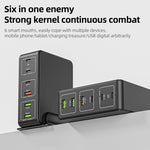 Bộ sạc nhanh để bàn 6 cổng 818H 120W Type-C + USB, Phích cắm Mỹ, Anh, EU, Úc