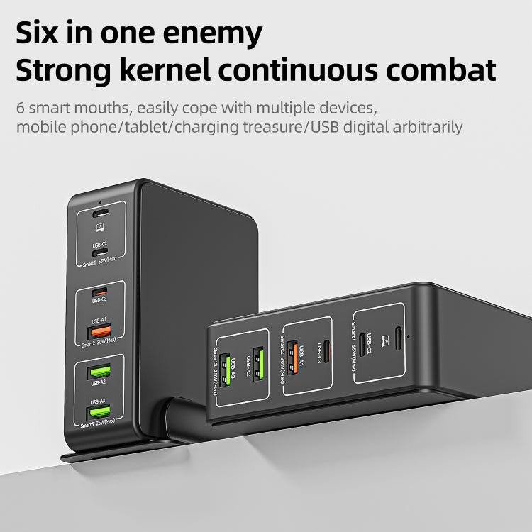 Bộ sạc nhanh để bàn 6 cổng 818H 120W Type-C + USB, Phích cắm Mỹ, Anh, EU, Úc