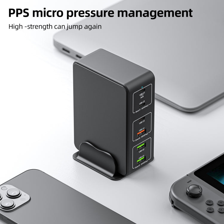 Bộ sạc nhanh để bàn 6 cổng 818H 120W Type-C + USB, Phích cắm Mỹ, Anh, EU, Úc
