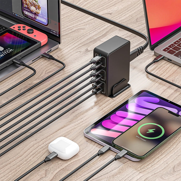 Bộ sạc nhanh để bàn 6 cổng 818H 120W Type-C + USB, Phích cắm Mỹ, Anh, EU, Úc