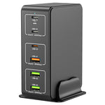 Bộ sạc nhanh để bàn 6 cổng 818H 120W Type-C + USB, Phích cắm Mỹ, Anh, EU, Úc