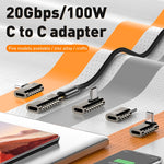 Bộ chuyển đổi hợp kim kẽm Type-C đực sang Type-C cái 100W 20Gbps, Type-C đực sang Type-C cái uốn cong bên, Type-C đực sang Type-C cái góc thẳng đứng, Type-C đực sang Type-C cái uốn cong trung bình, Type-C đực sang Type-C cái thẳng