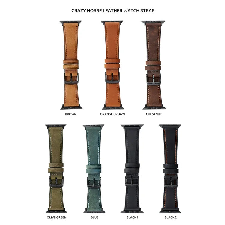Dây đồng hồ da thật Crazy Horse, Dành cho Apple Watch Series 8&7 41mm / SE 2&6&SE&5&4 40mm, Dành cho Apple Watch Ultra 49mm / Series 8&7 45mm / SE 2&6&SE&5&4 44mm