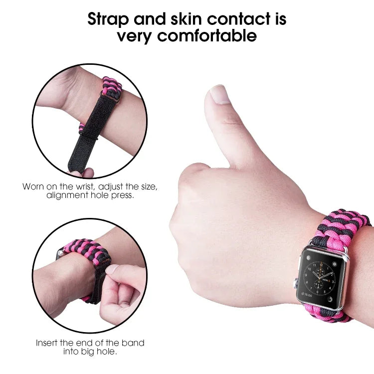 Dây đồng hồ nylon dệt trơn khóa dán Paracord, Dành cho Apple Watch Series 8&7 41mm / SE 2&6&SE&5&4 40mm, Dành cho Apple Watch Ultra 49mm / Series 8&7 45mm / SE 2&6&SE&5&4 44mm