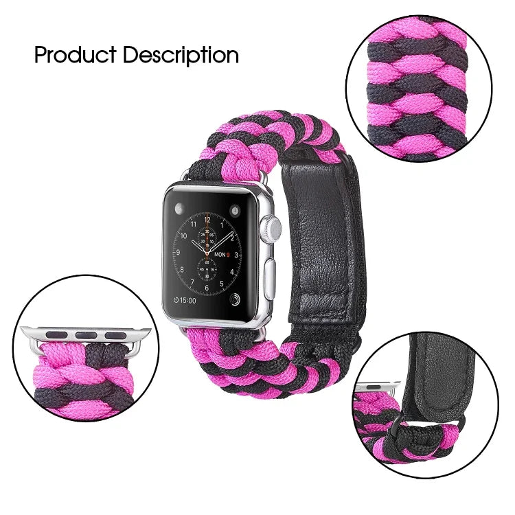 Dây đồng hồ nylon dệt trơn khóa dán Paracord, Dành cho Apple Watch Series 8&7 41mm / SE 2&6&SE&5&4 40mm, Dành cho Apple Watch Ultra 49mm / Series 8&7 45mm / SE 2&6&SE&5&4 44mm