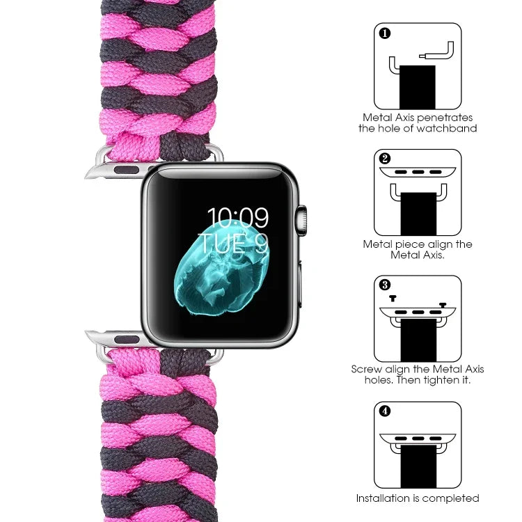 Dây đồng hồ nylon dệt trơn khóa dán Paracord, Dành cho Apple Watch Series 8&7 41mm / SE 2&6&SE&5&4 40mm, Dành cho Apple Watch Ultra 49mm / Series 8&7 45mm / SE 2&6&SE&5&4 44mm
