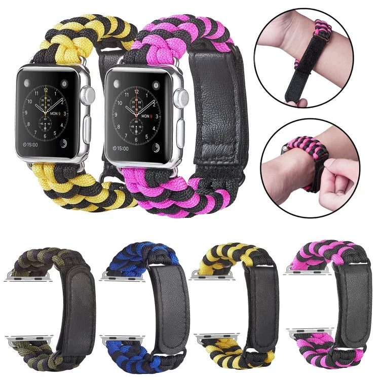 Dây đồng hồ nylon dệt trơn khóa dán Paracord, Dành cho Apple Watch Series 8&7 41mm / SE 2&6&SE&5&4 40mm, Dành cho Apple Watch Ultra 49mm / Series 8&7 45mm / SE 2&6&SE&5&4 44mm