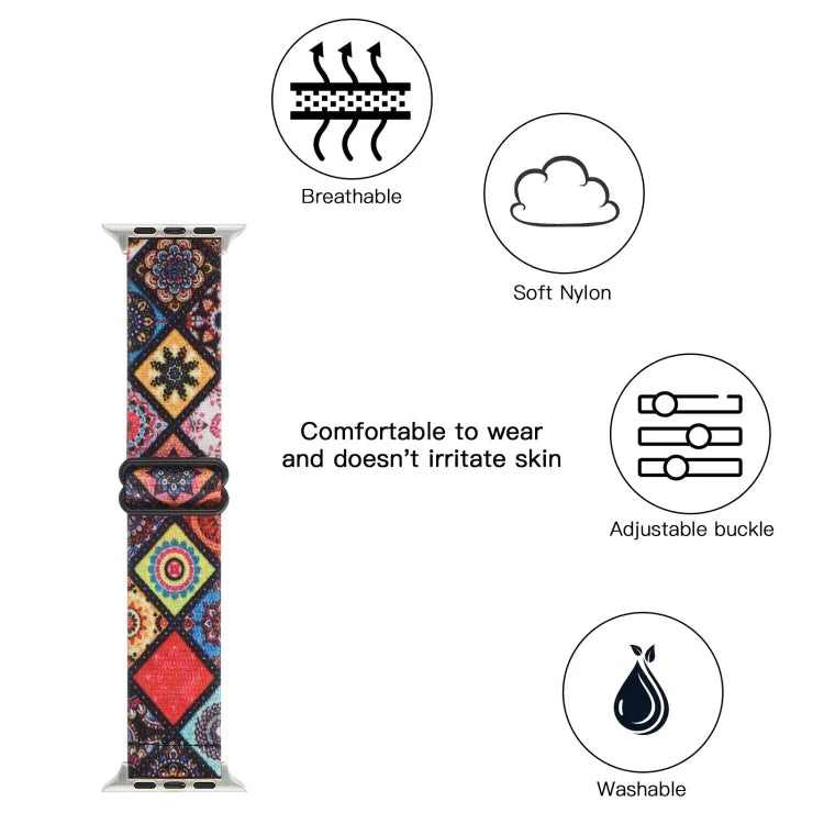 Dây đồng hồ co giãn khóa kiểu dân tộc, Dành cho Apple Watch Series 7 41mm / 6 & SE & 5 & 4 40mm, Dành cho Apple Watch Ultra 49mm / Series 8&7 45mm / SE 2&6&SE&5&4 44mm
