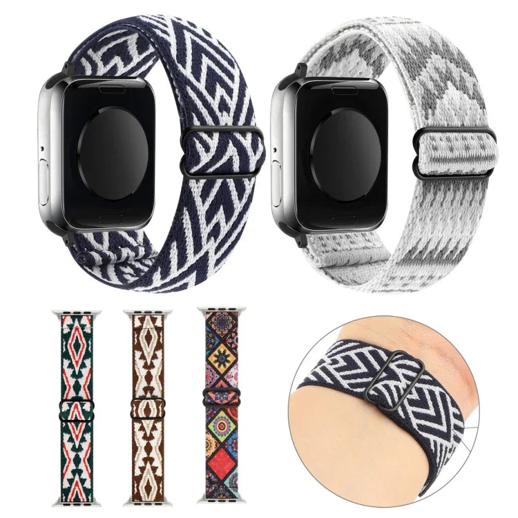 Dây đồng hồ co giãn khóa kiểu dân tộc, Dành cho Apple Watch Series 7 41mm / 6 & SE & 5 & 4 40mm, Dành cho Apple Watch Ultra 49mm / Series 8&7 45mm / SE 2&6&SE&5&4 44mm