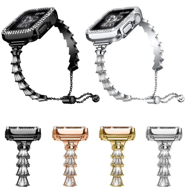 Dây đồng hồ kim loại đính toàn bộ kim cương Crown, Dành cho Apple Watch Series 8&7 45mm / SE 2&6&SE&5&4 44mm, Dành cho Apple Watch Series 8&7 41mm / SE 2&6&SE&5&4 40mm