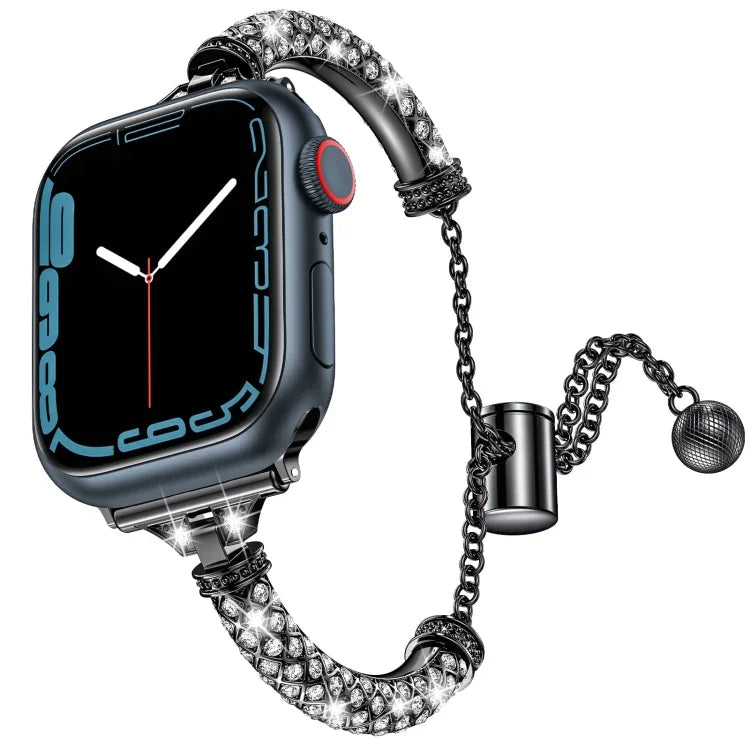 Dây đồng hồ vòng tay kim loại đính toàn bộ kim cương, Dành cho Apple Watch Series 8&7 45mm / SE 2&6&SE&5&4 44mm, Dành cho Apple Watch Series 8&7 41mm / SE 2&6&SE&5&4 40mm