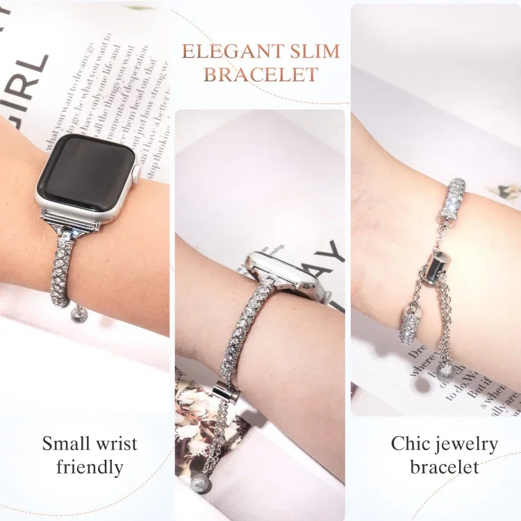 Dây đồng hồ vòng tay kim loại đính toàn bộ kim cương, Dành cho Apple Watch Series 8&7 45mm / SE 2&6&SE&5&4 44mm, Dành cho Apple Watch Series 8&7 41mm / SE 2&6&SE&5&4 40mm
