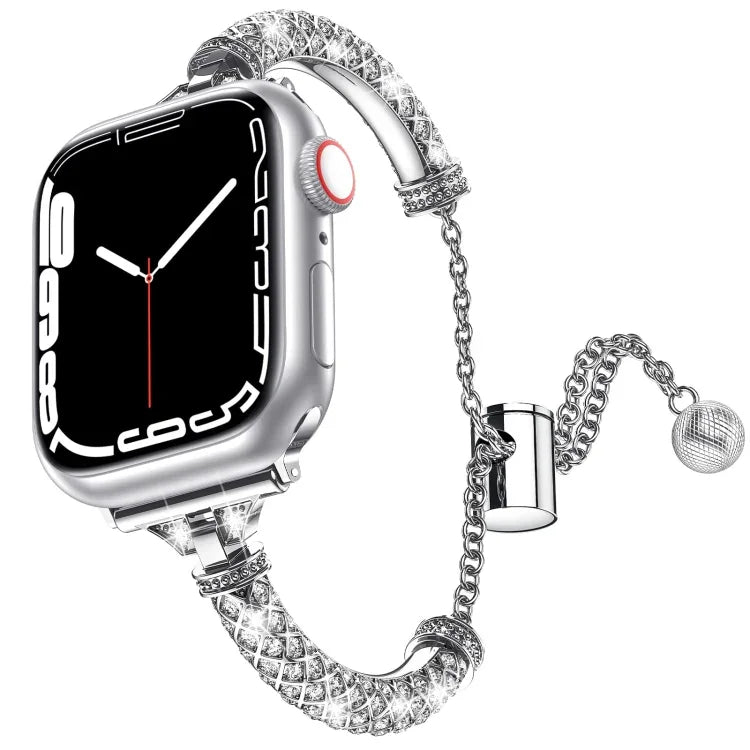 Dây đồng hồ vòng tay kim loại đính toàn bộ kim cương, Dành cho Apple Watch Series 8&7 45mm / SE 2&6&SE&5&4 44mm, Dành cho Apple Watch Series 8&7 41mm / SE 2&6&SE&5&4 40mm