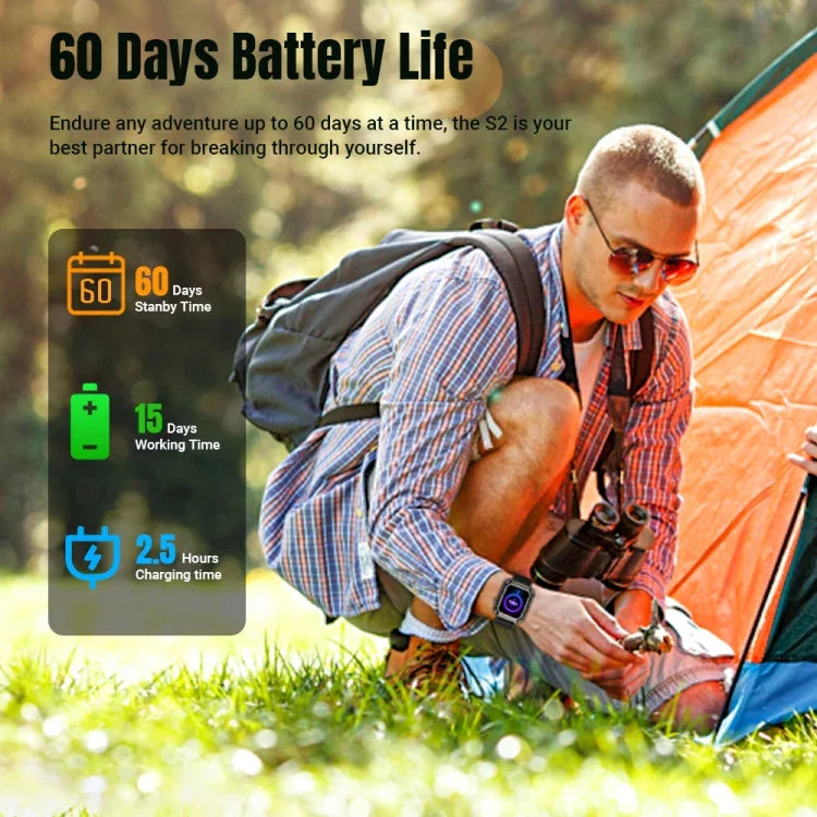Đồng hồ thông minh Rogbid Tank S2 màn hình IPS 1.83 inch, Hỗ trợ gọi Bluetooth / huyết áp / theo dõi giấc ngủ, S2 (Đen)