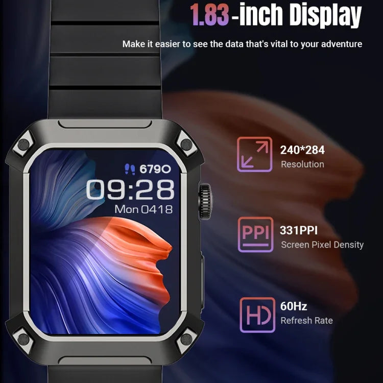 Đồng hồ thông minh Rogbid Tank S2 màn hình IPS 1.83 inch, Hỗ trợ gọi Bluetooth / huyết áp / theo dõi giấc ngủ, S2 (Đen)