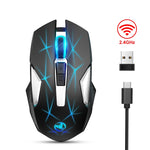 Chuột không dây HXSJ T300 7 phím 2400DPI phát sáng nhiều màu 2.4G, T300 màu đen