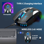 Chuột không dây HXSJ T300 7 phím 2400DPI phát sáng nhiều màu 2.4G, T300 màu đen