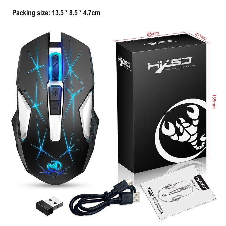 Chuột không dây HXSJ T300 7 phím 2400DPI phát sáng nhiều màu 2.4G, T300 màu đen