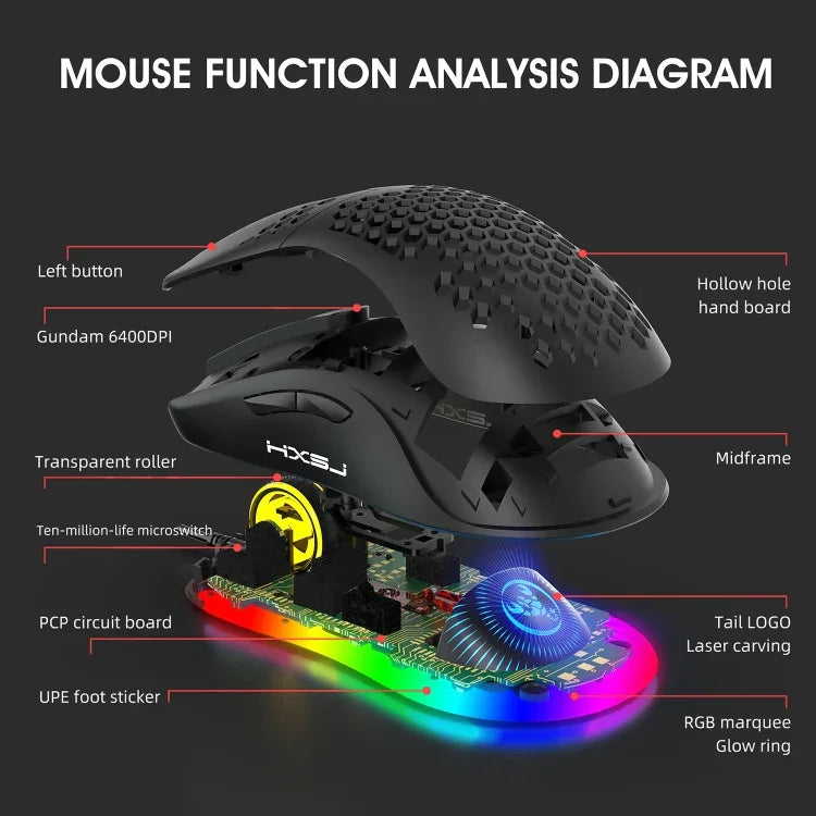 Chuột chơi game có dây HXSJ X600 6 phím phát sáng RGB lập trình macro, X600