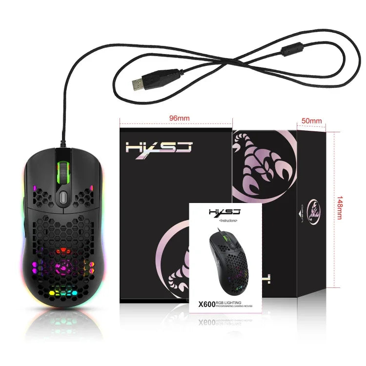 Chuột chơi game có dây HXSJ X600 6 phím phát sáng RGB lập trình macro, X600