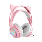 Tai nghe Bluetooth không dây T25 RGB Stereo tai mèo kèm mic tháo rời