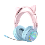 Tai nghe Bluetooth không dây T25 RGB Stereo tai mèo kèm mic tháo rời