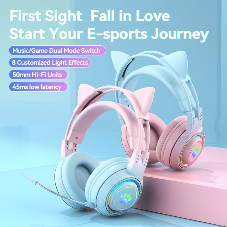 Tai nghe Bluetooth không dây T25 RGB Stereo tai mèo kèm mic tháo rời