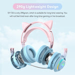 Tai nghe Bluetooth không dây T25 RGB Stereo tai mèo kèm mic tháo rời