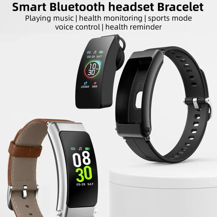 K50+ Dây da 0.96 inch Đồng hồ thông minh có tai nghe tháo rời Chống nước Life Hỗ trợ gọi Bluetooth, Dây da (Đen)
