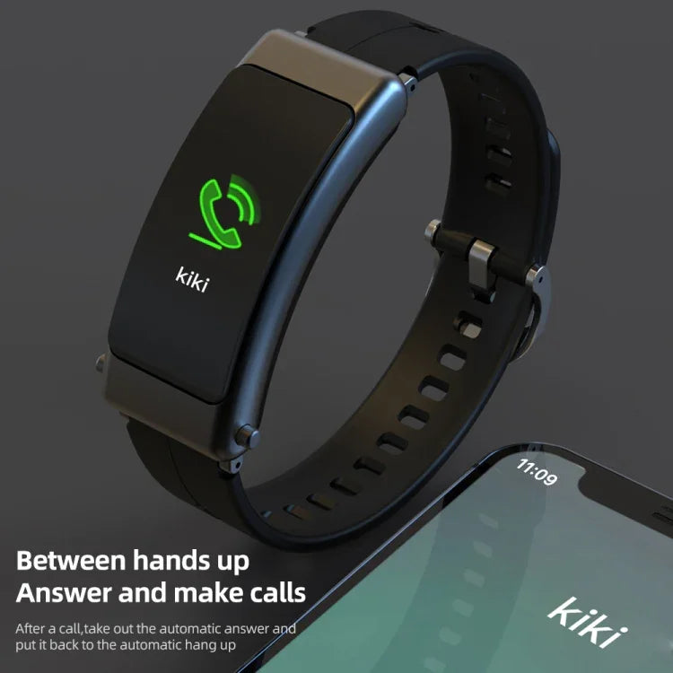K50+ Dây da 0.96 inch Đồng hồ thông minh có tai nghe tháo rời Chống nước Life Hỗ trợ gọi Bluetooth, Dây da (Đen)
