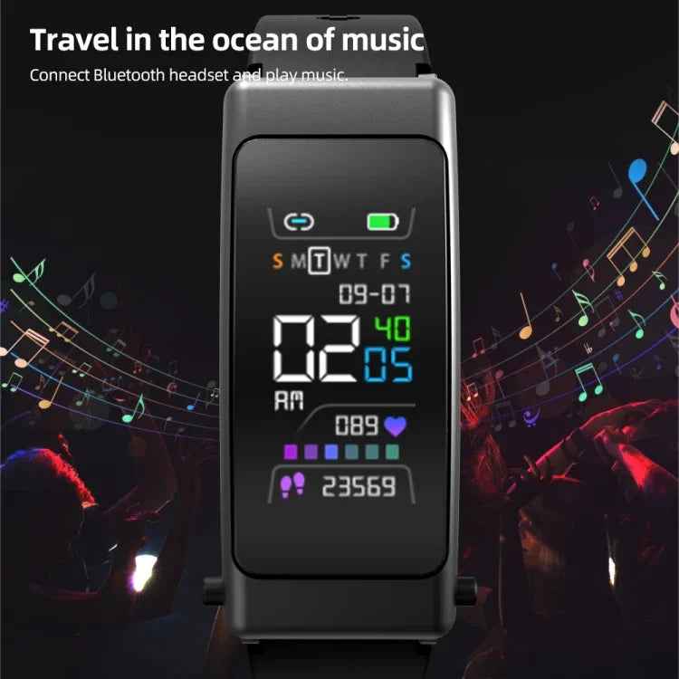 K50+ Dây da 0.96 inch Đồng hồ thông minh có tai nghe tháo rời Chống nước Life Hỗ trợ gọi Bluetooth, Dây da (Đen)
