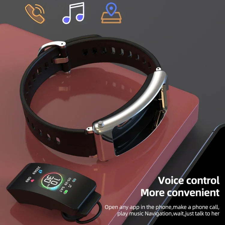 K50+ Dây da 0.96 inch Đồng hồ thông minh có tai nghe tháo rời Chống nước Life Hỗ trợ gọi Bluetooth, Dây da (Đen)