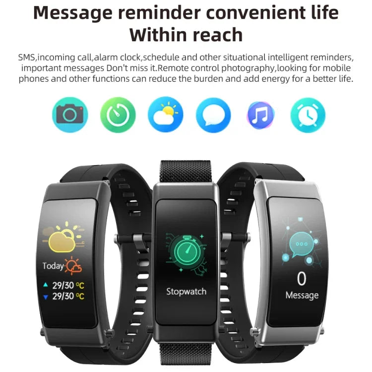 K50+ Dây da 0.96 inch Đồng hồ thông minh có tai nghe tháo rời Chống nước Life Hỗ trợ gọi Bluetooth, Dây da (Đen)