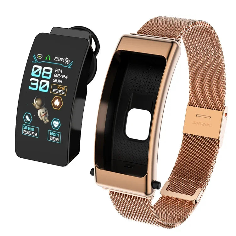 K50 Dây thép 1.08 inch Đồng hồ thông minh có tai nghe tháo rời Chống nước IP67 Hỗ trợ gọi Bluetooth, Dây thép (Đen), Dây thép (Vàng), Dây thép